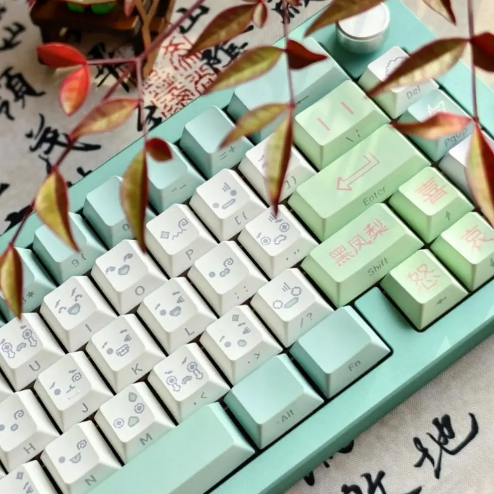 

139Keys White Green Expression Cute Keycaps Emotional Era Keycaps Cherry Side Engraved For Mechanical Keyboard Keycaps