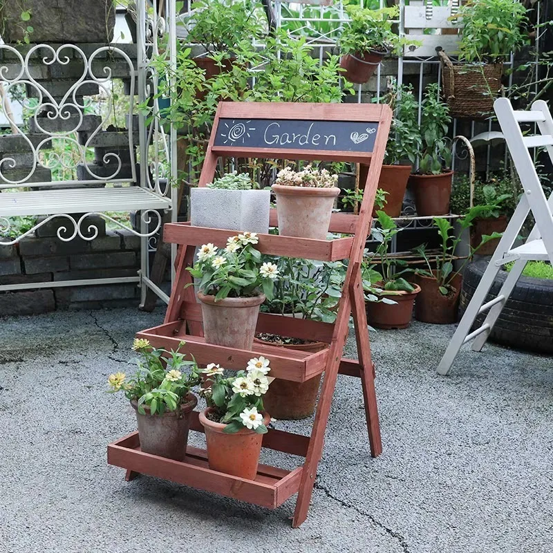 多層無垢材の床から天井までの花棚-バルコニー用木製多肉植物ラック-折りたたみ式屋外ガーデン多層植木鉢