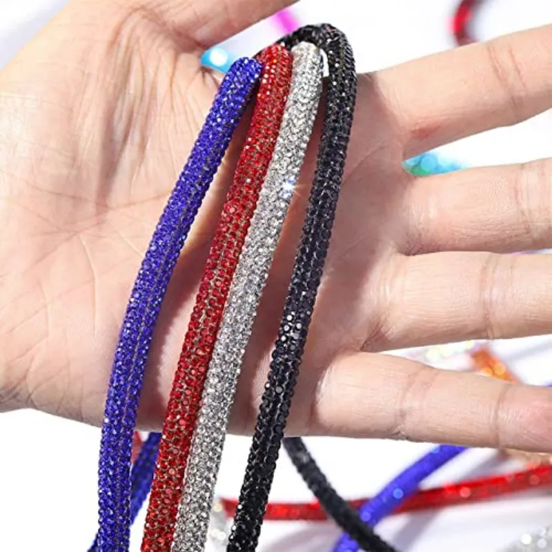 

6mm Bling Bling Crystal Diamond Cord Trim Soft Tube Round Rhinestone Rope for Shoelace Hoodie Drawstring DIY Clothing Aglet
