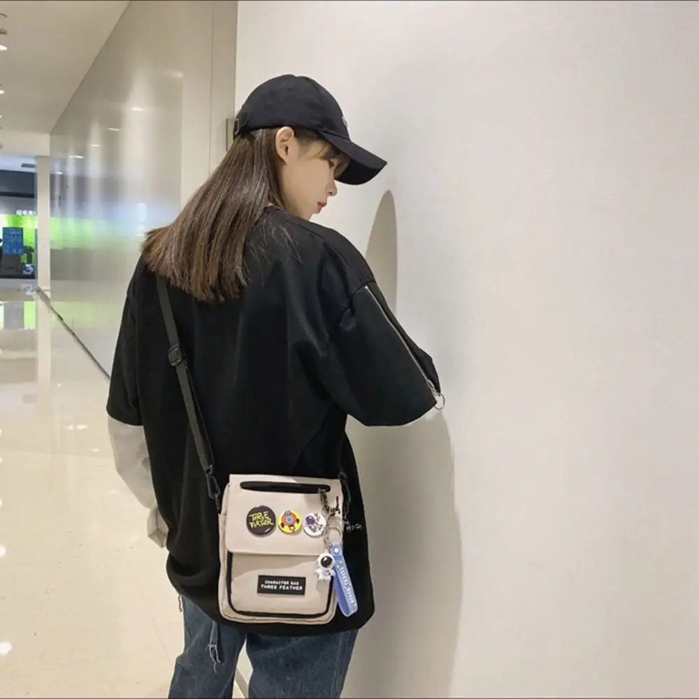 

High Quality Quick-dry Canvas Shoulder Bag Harajuku Pendant Men Crossbody Bag Casual Portable Mobile Phone Pack Unisex