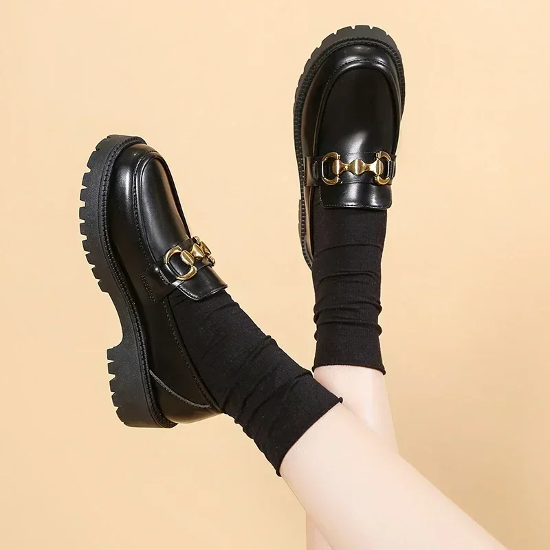 Women's Shoes Loafers Women's High Heels Fashion Metal Decoration Office Professional New Round Toe Thick Heels Women's Shoes