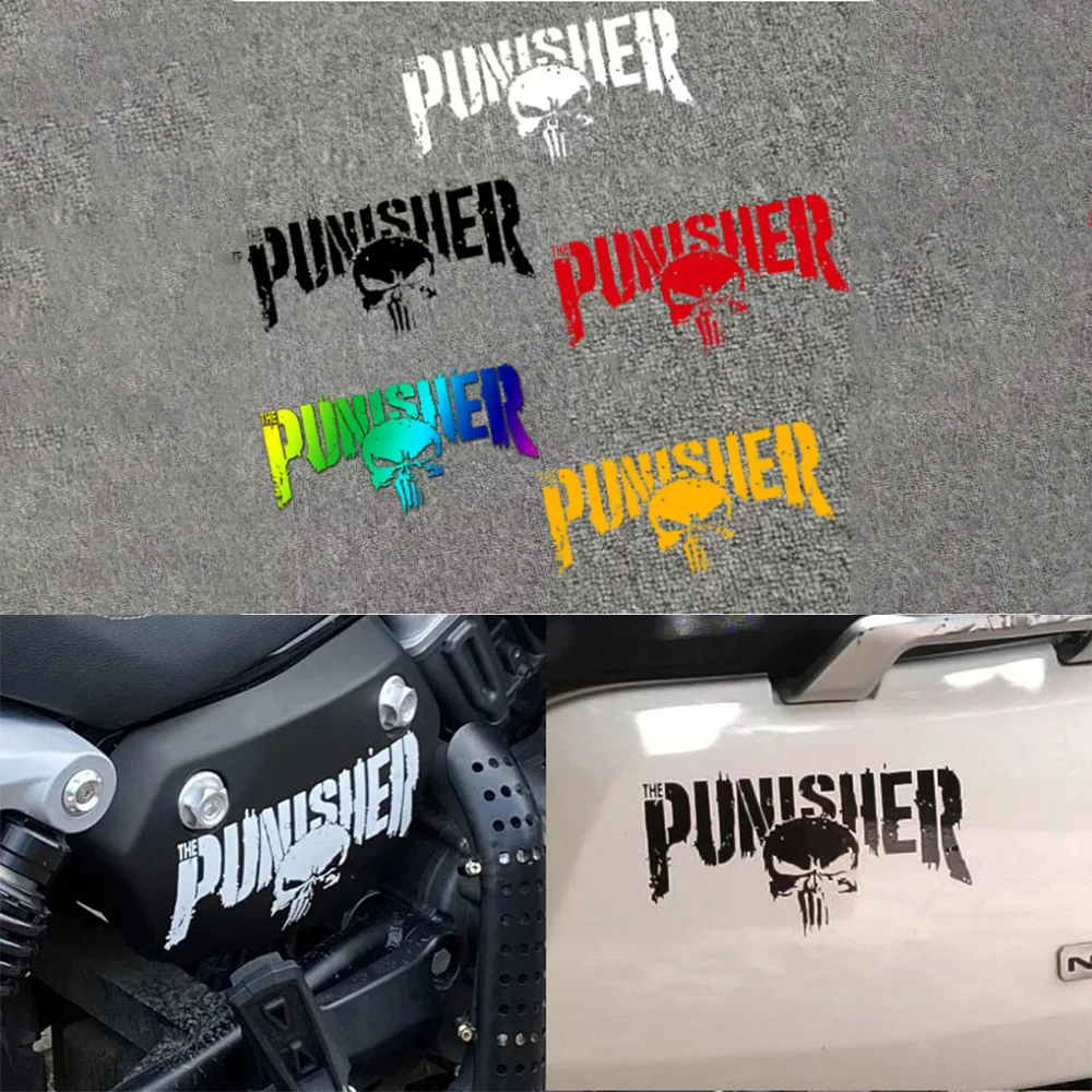 Motorcycle Tank Decals Punisher Reflective Helmet Stickers Decorative Accessories Creative Waterproof PVC Auto Decals