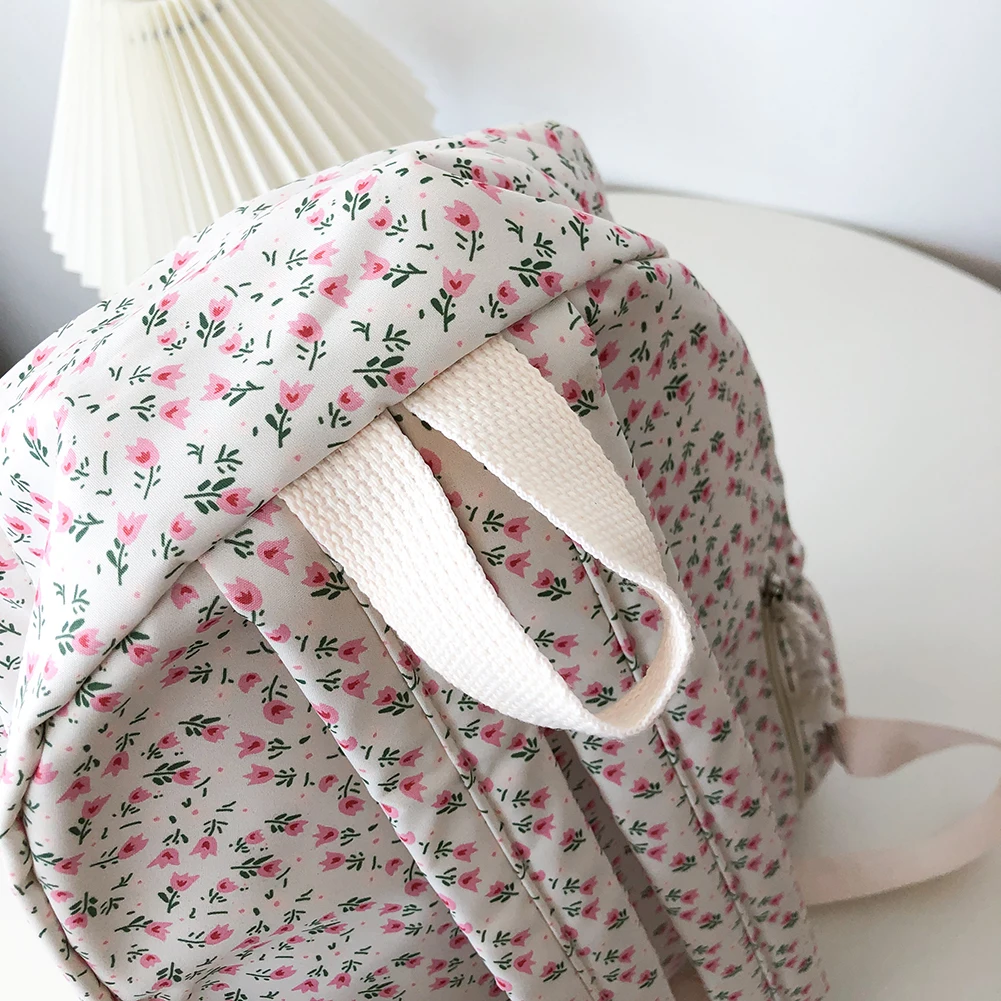 Women Simple Floral Backpack Large Capacity Travel Laptop Rucksack Adjustable Strap Casual Floral Backpack Students Daily Bag