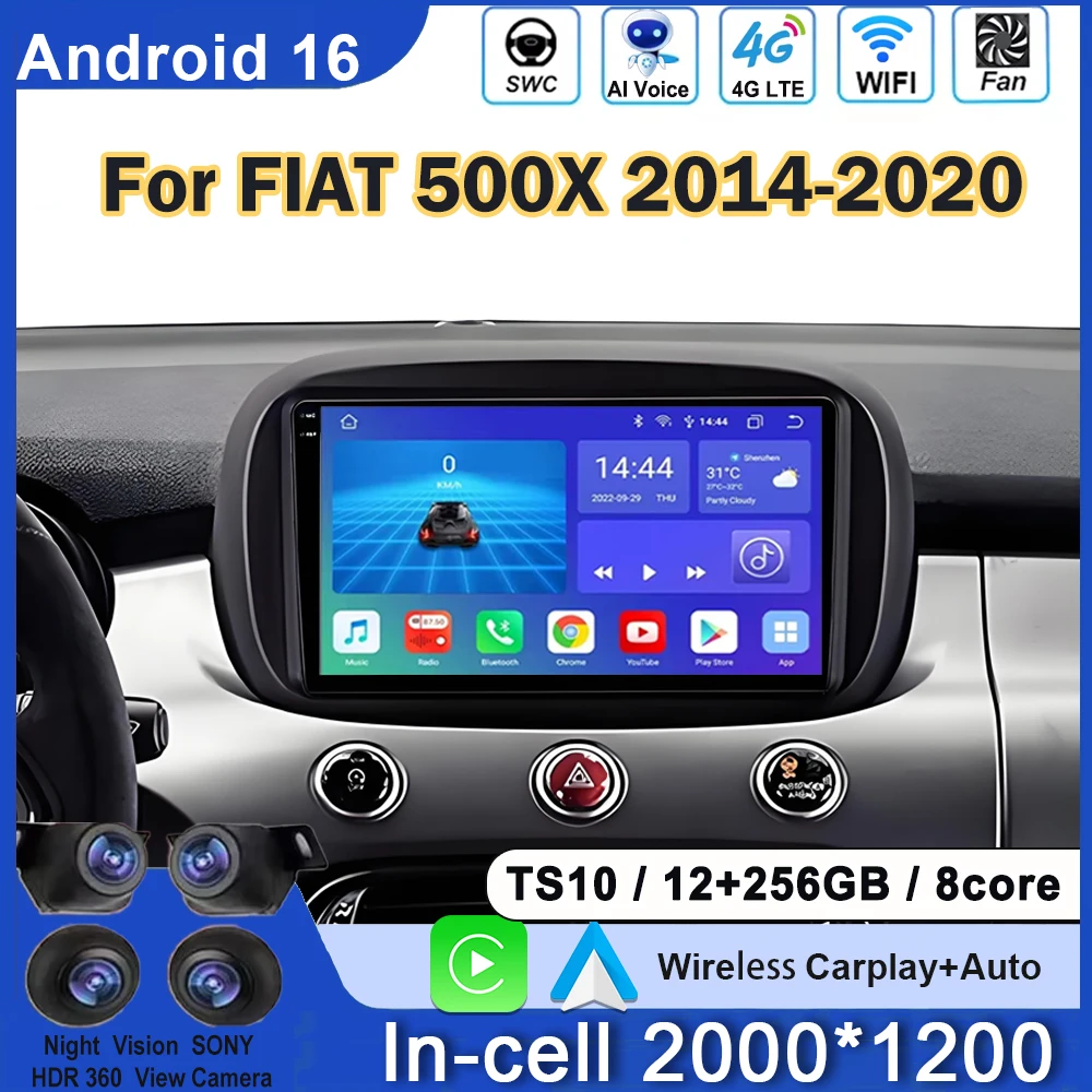 

Android для Fiat 500X 2014-2020, 2K QLED Android автомагнитола, мультимедийный видеоплеер, GPS, голосовое управление AI, CarPlay, 4G, стерео, QLED экран