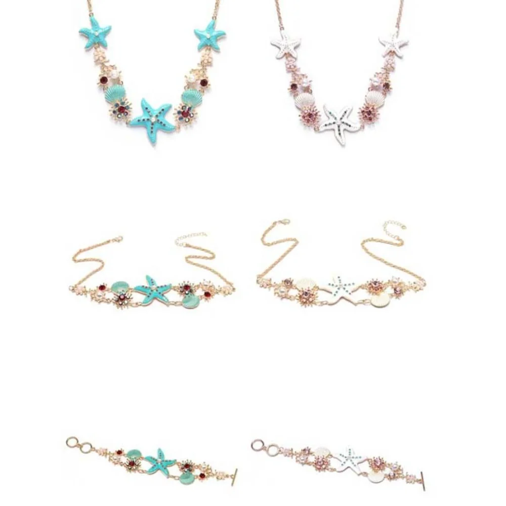 Ожерелье из ракушек морской звезды из сплава со стразами и жемчугом, богемное ожерелье из ракушек, ювелирные изделия, регулируемые