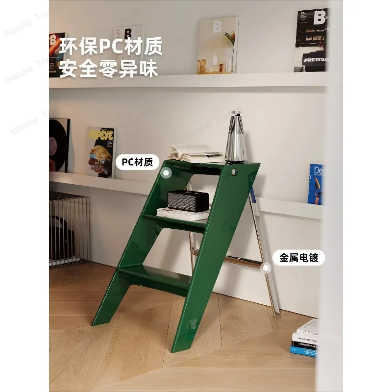 Bottom left folding crystal ladder climbing stool household ladder indoor multi-functional shelf three-step ladder