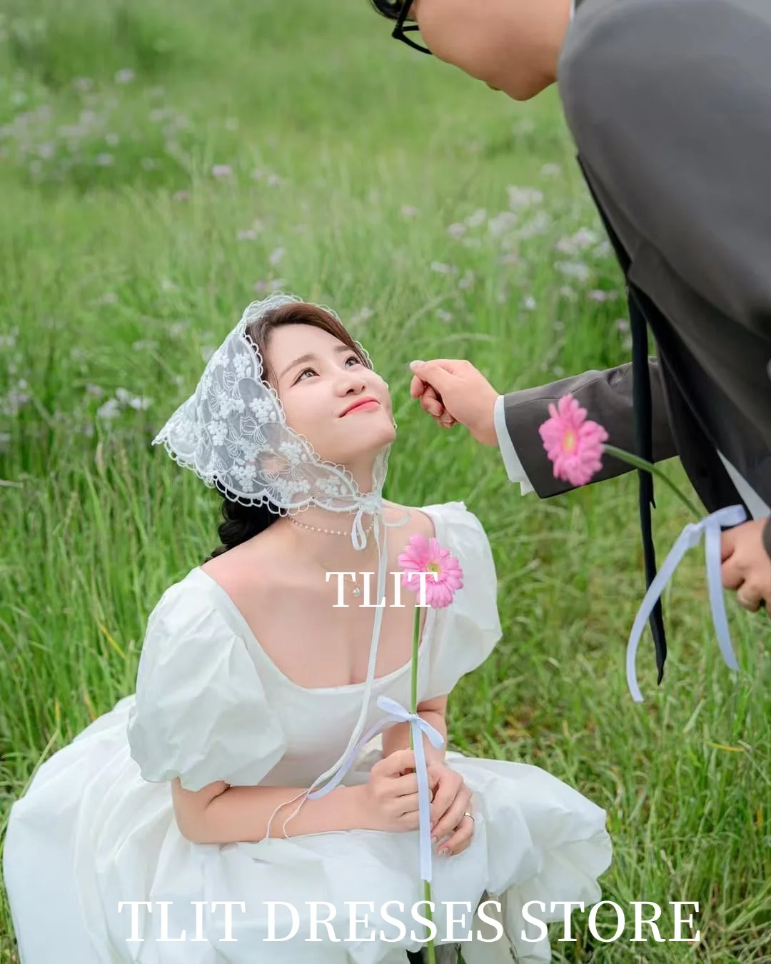 فساتين زفاف TLIT Korea صغيرة من الحرير التفتا بأكمام منتفخة فستان زفاف أنيق لالتقاط الصور مصنوع حسب الطلب للعروس