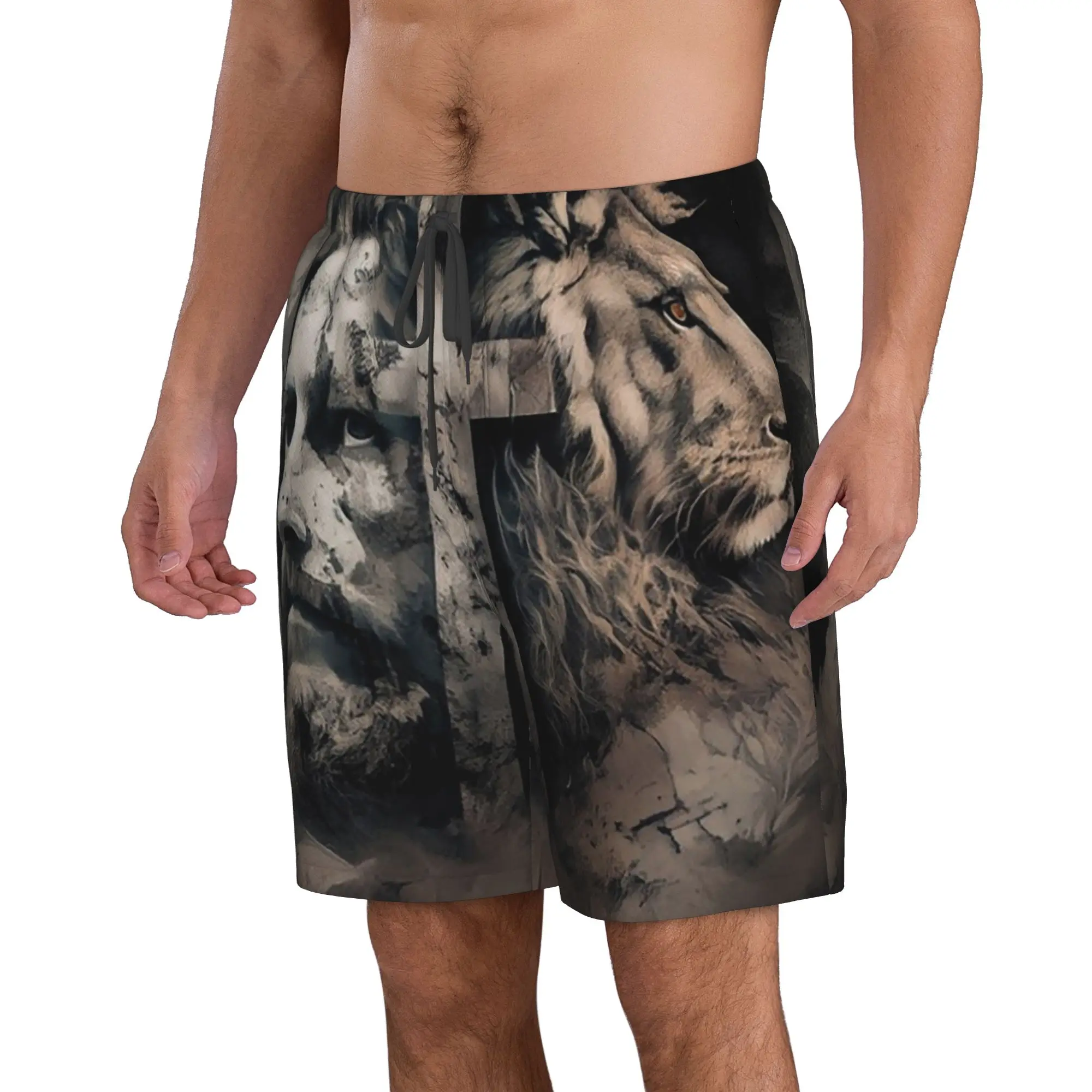 Jesus Christ and Christian Cross Dark Trunks Beach Board Shorts Casual Quick Dry Swim Summer Men Pants