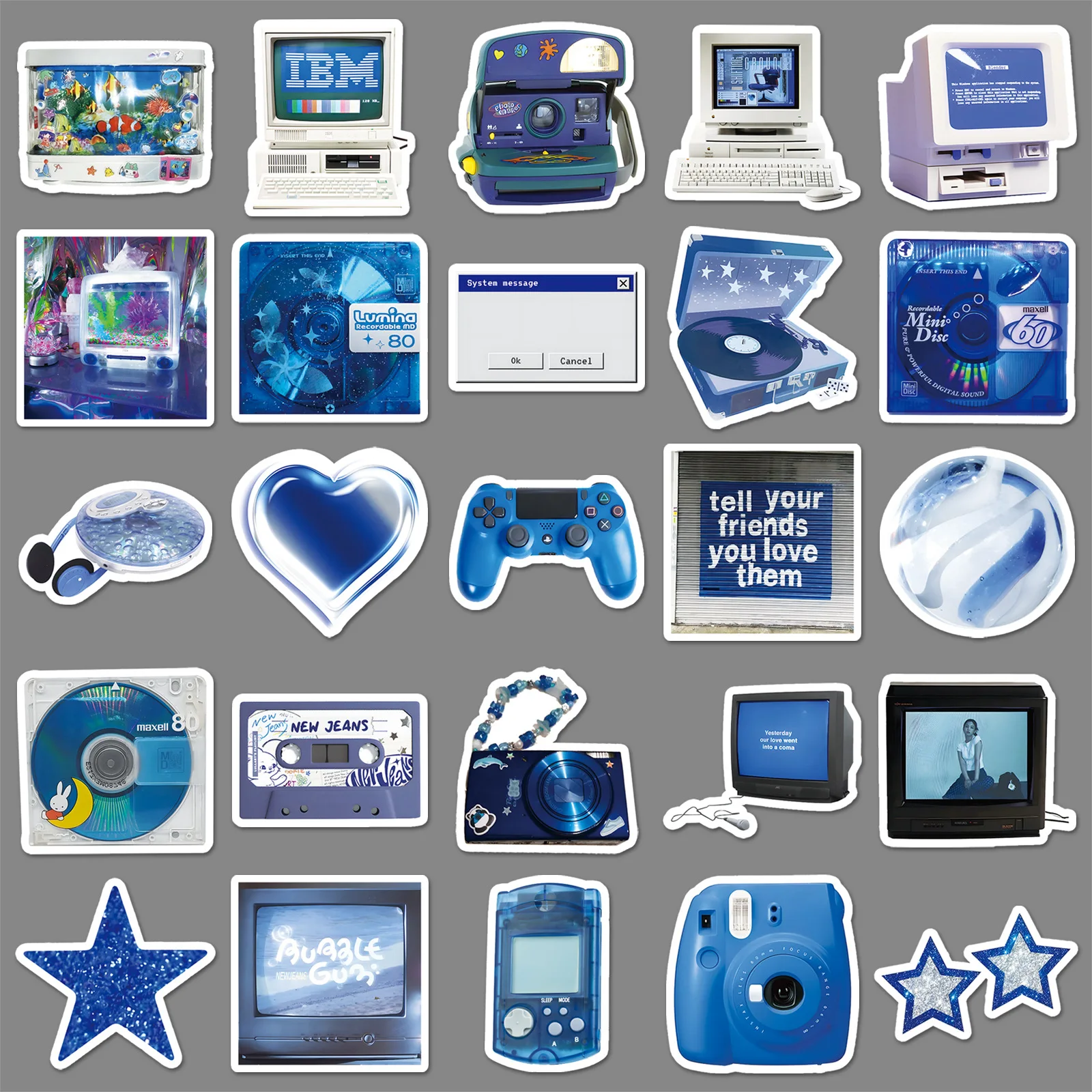 

10/50PCS Retro Y2K Blue Stickers Electronic Digital Cartoon Decals Kids Toys Skateboard Phone Notebook Bike Waterproof Toys