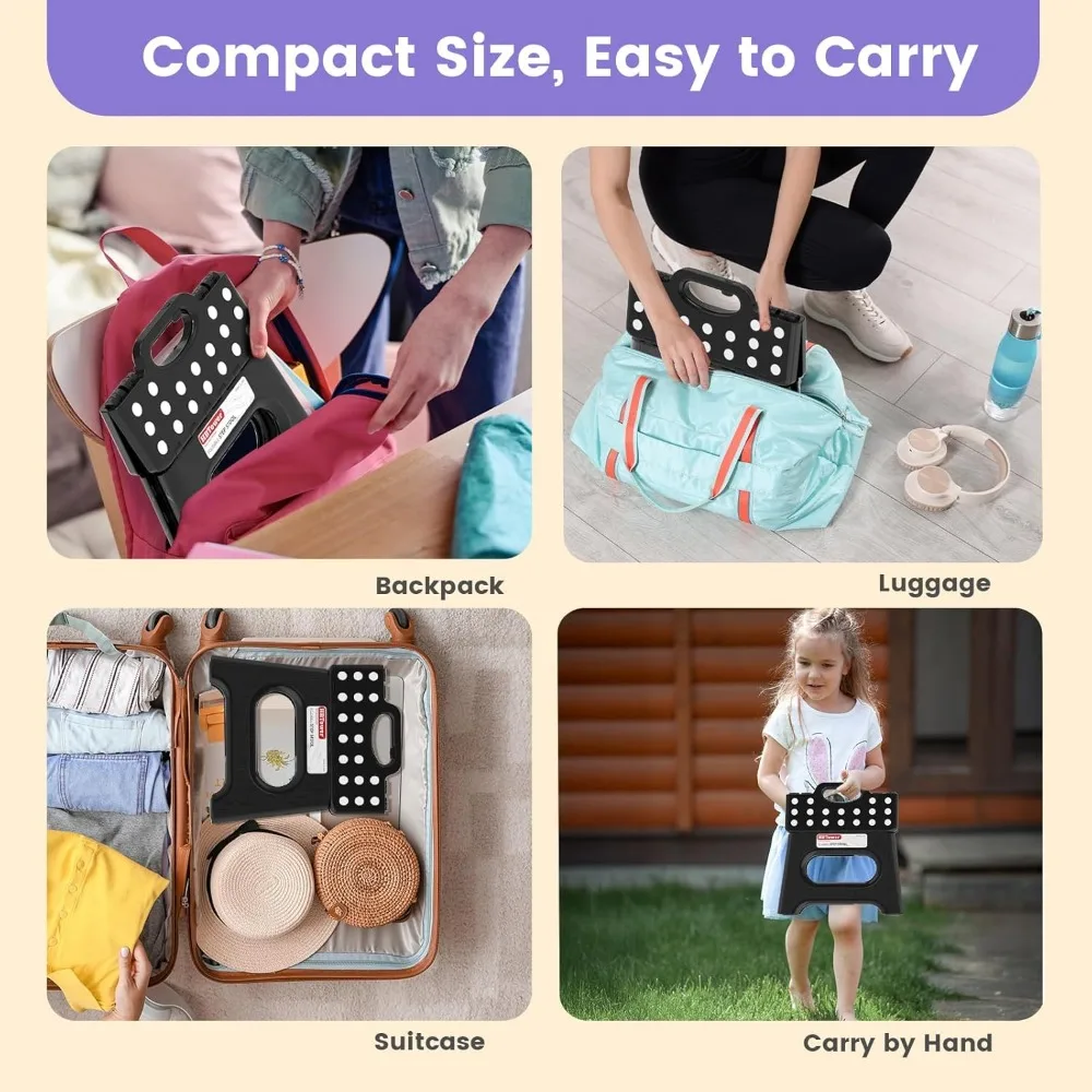 Folding Step Stool 9 Inch Supports 600 lb Non Slip Surface Carry Handle Compact for Kids Adults Kitchen Bathroom