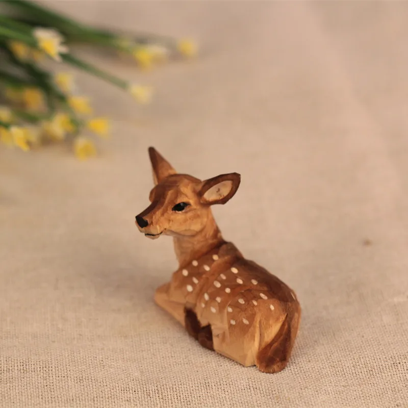 

Wood Carved Christmas Deer Handcraft Gift, Reindeer Decoration, Garden Miniatures Props