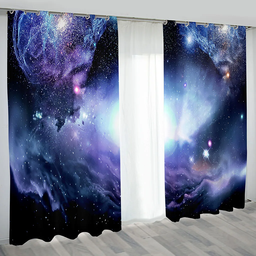 2Panels Space Galaxy Color Starry Sky Print Curtains Kids Room Bedroom Living Room Blinds Windows Curtains Grommet Top cortinas