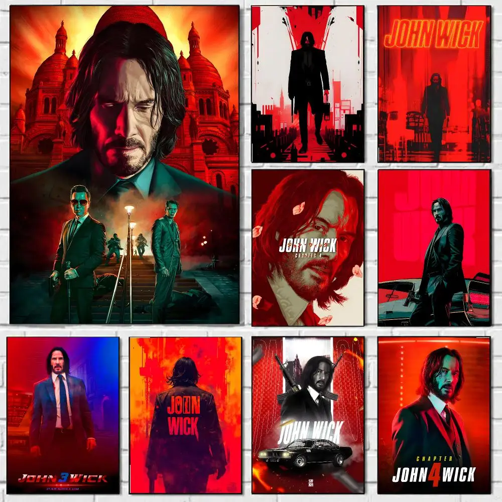 Famous Film J-John Wick Chapter 4 Poster Self-adhesive Advanced Aesthetic Printing Paper Wall Art For Living Room Home Decor