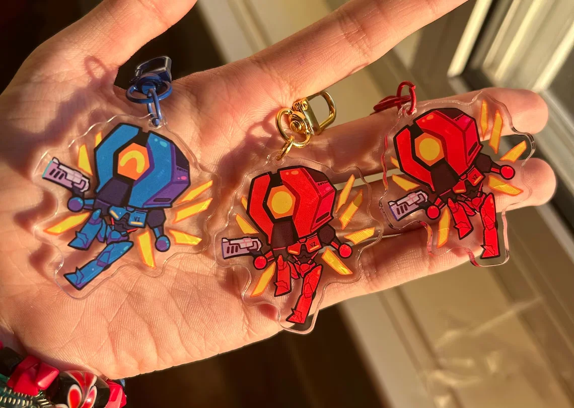 ULTRAKILL V1+V2 Mini Keychain Pendant, Acrylic Double sided Design, Fan Collectibles, Bag Accessories