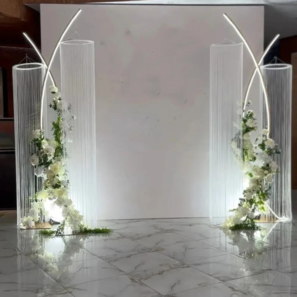 2pcs 180cm2pcs 200cm 1 head curved white iron Backdrop Stand for Wedding  Wedding Arch Lighting Tunnel  Backdrop Flower stand