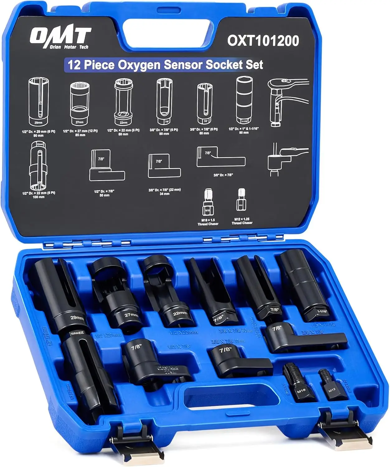 

Набор из 12 торцевых ключей для датчиков кислорода с резьбонарезным инструментом, размеры 22-29 мм, для снятия датчиков O2