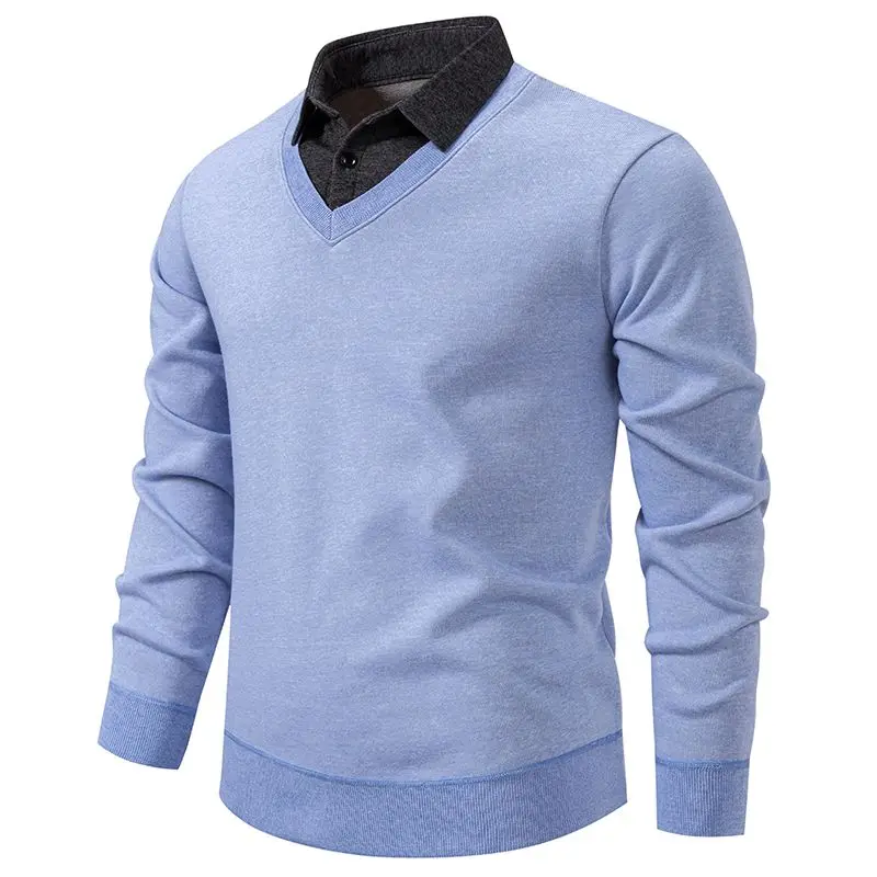 

Autumn Winter Thiened irt Collar Sweater Men's Faionable Trendy Warm Base Layer Knittedwear Fake Two-Piece Pullover