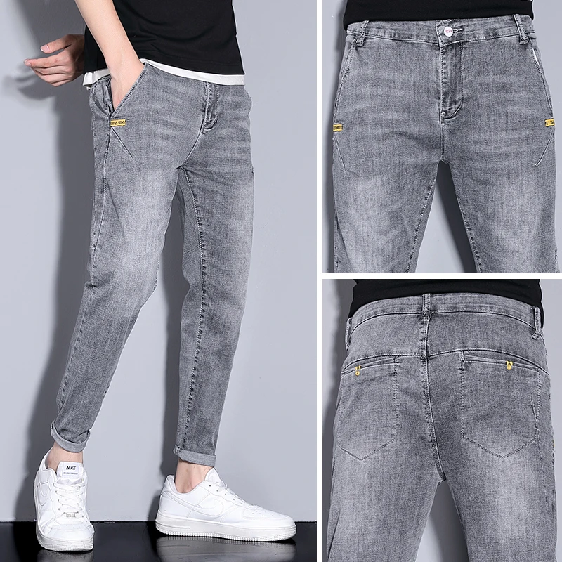 

Summer Slim Fit Men's Jeans Fashionable Brand Casual Long Pants Nine Points Spring Autumn Versatile Trendy Small Foot Jeans