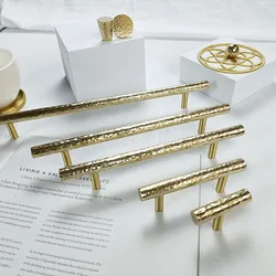 Brass Cabinet Handles Hammered Wardrobe Knobs Drawer Pulls American/Nordic Furniture Hardware Light Brass Gold
