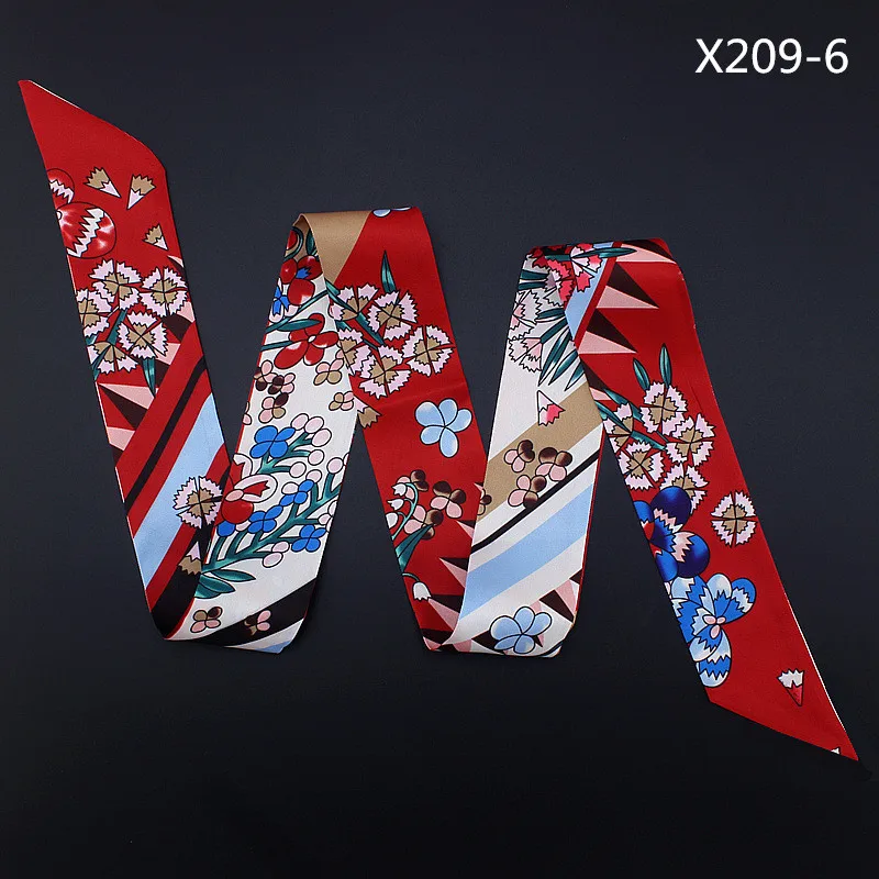 New Design 120cm Floral Print Women Small Silk Scarf Luxury Brand Bag Ribbons Fashion Head Scarf Hot Sale Long Scarves