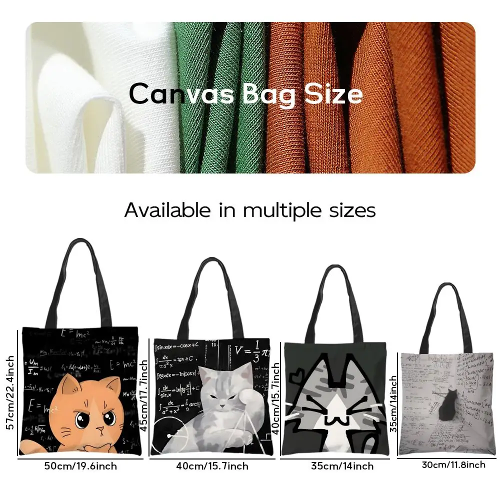 Storage Bags Shopping Grocery Reusable School Girl Gift Tote Bag for Women Aesthetic Funny cat thinking network pattern