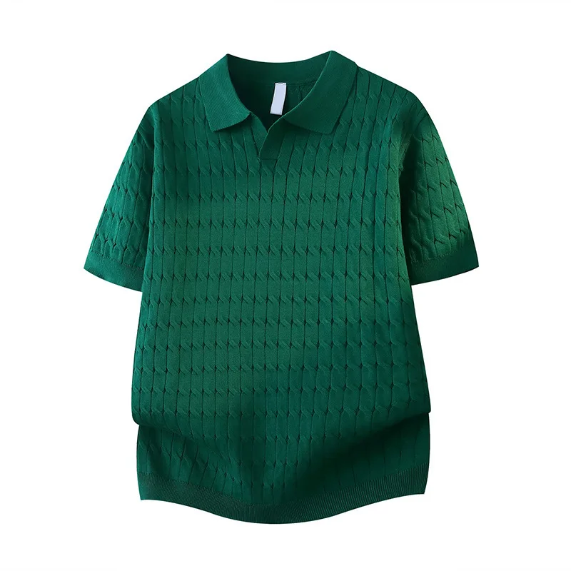 POLO Shirt Short-sleeved Sweater T-shirt Men's Lapel Braided Cable Texture Old Money Style