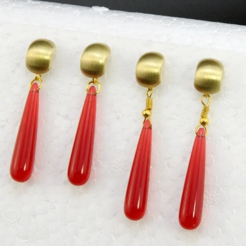 Anime Frieren At The Funeral Character Frieren Cosplay Red Resin Water Drop Pendant Earrings Stud Earring Clip Elf Ear Props