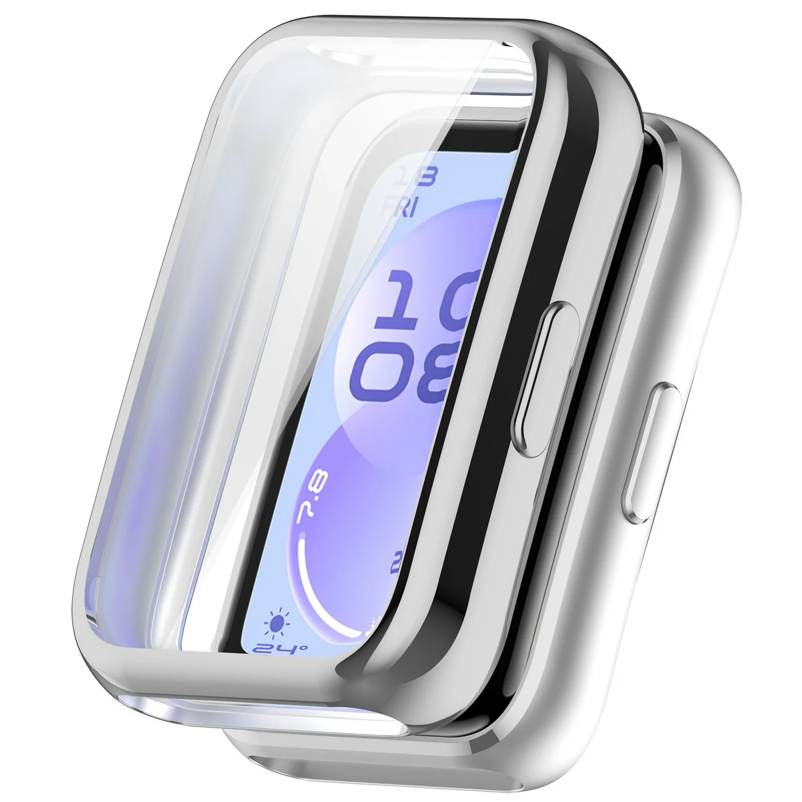 

Чехол для часов из ТПУ для Huawei Band 11 / 11 NFC, защитный чехол с полным покрытием и защитной пленкой для экрана - серебристый с гальваническим покрытием