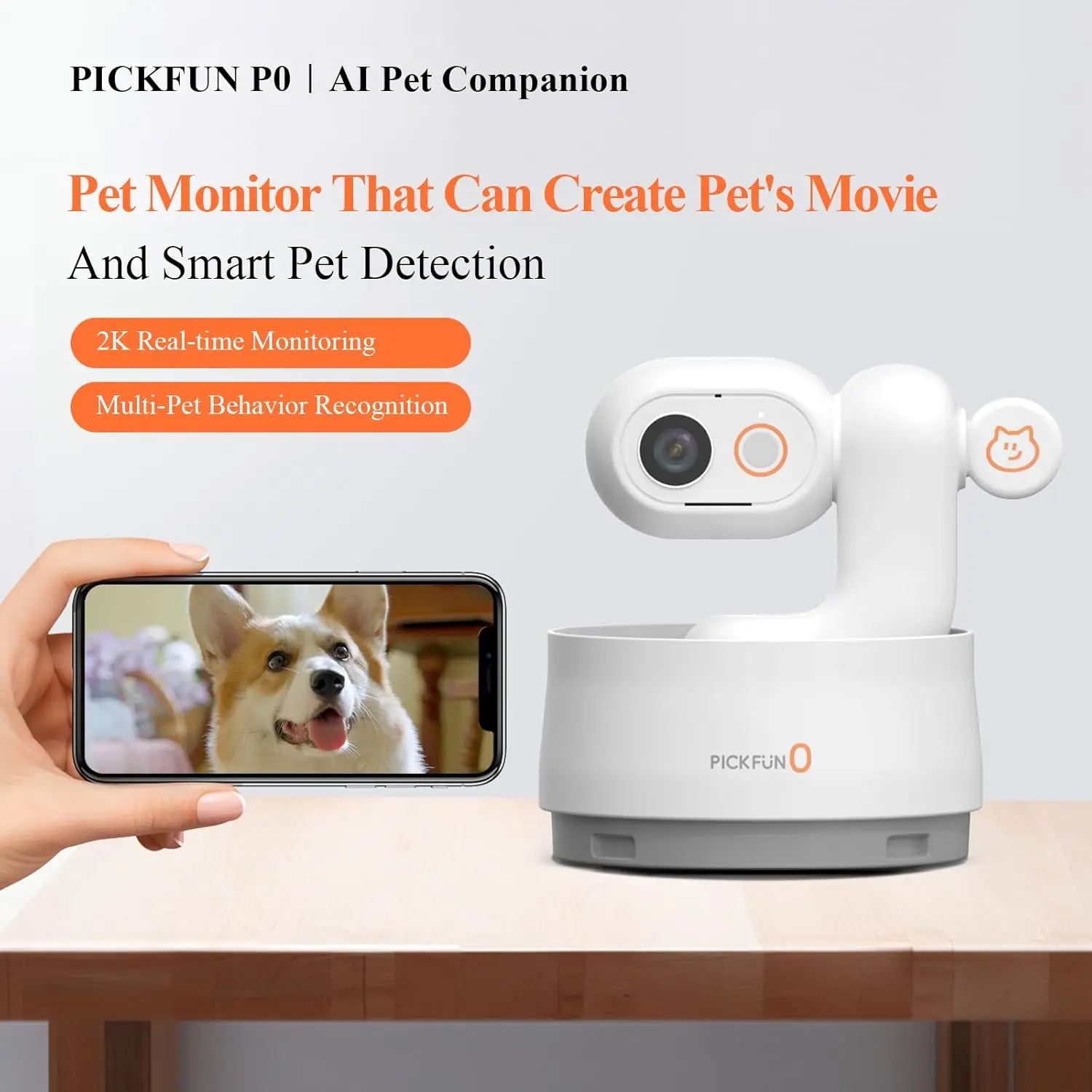 Kamera Pemantauan AI Hewan Peliharaan Pickfun |   Pemantauan WiFi, tampilan jarak jauh, obrolan suara, deteksi perilaku hewan peliharaan, keamanan rumah pintar