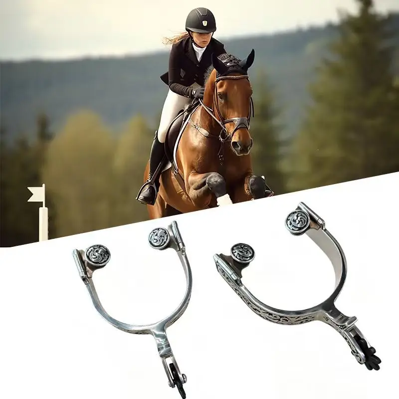 For Carved Western Spurs Rotatable Gear, Equestrian Spurs Riding Spurs, Race Training Harness Accessories