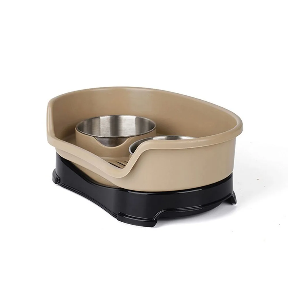 

with Baffle Stainless Steel Dog Bowl Non-slip Removable Feeding Basin Water Bowl Mess-Proof Eating and Drinking Water