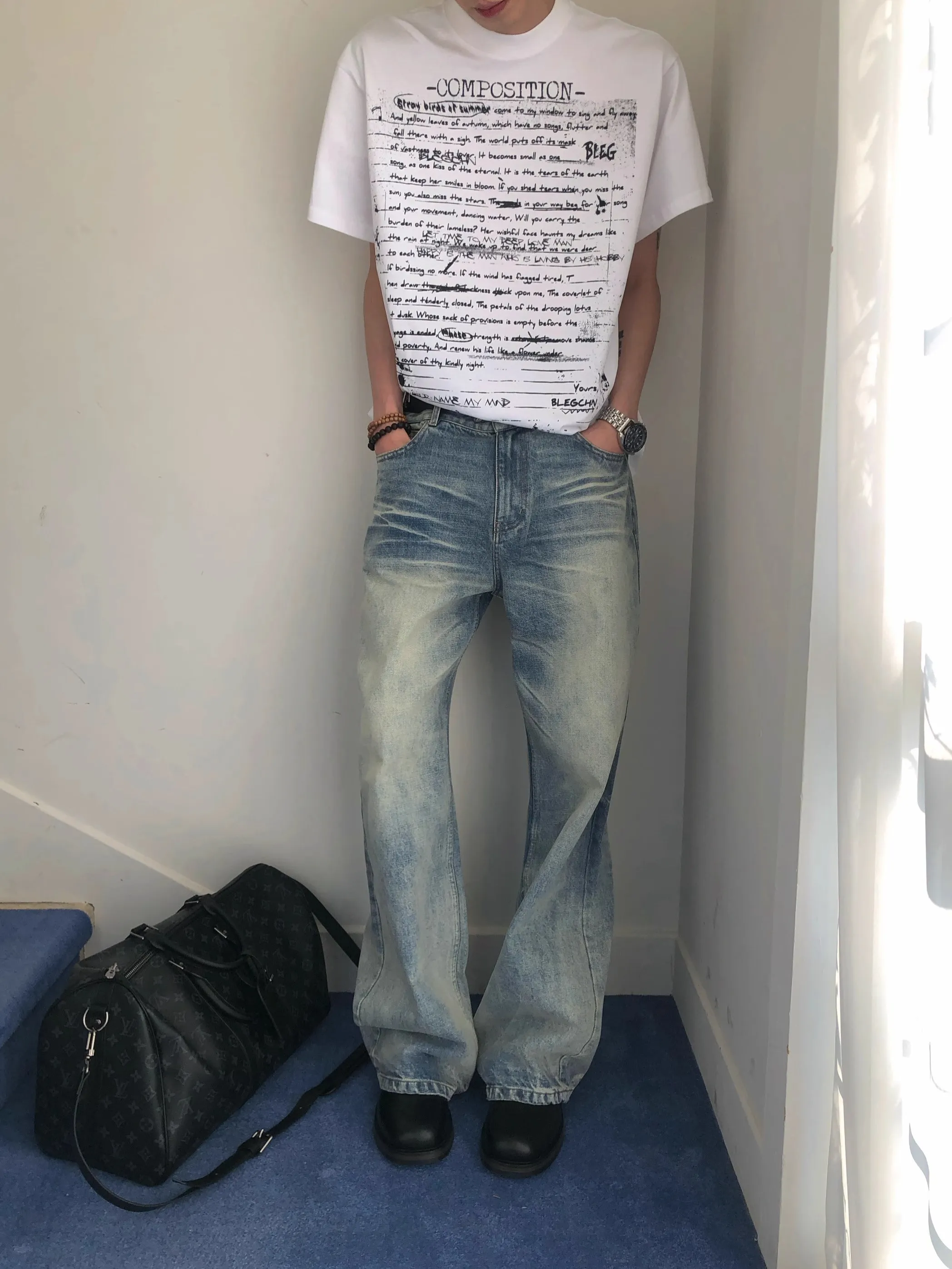 

Джинсы в стиле ретро-американский кэжуал, прямые, свободные, синие, унисекс, модные длинные брюки для молодежи, повседневная одежда