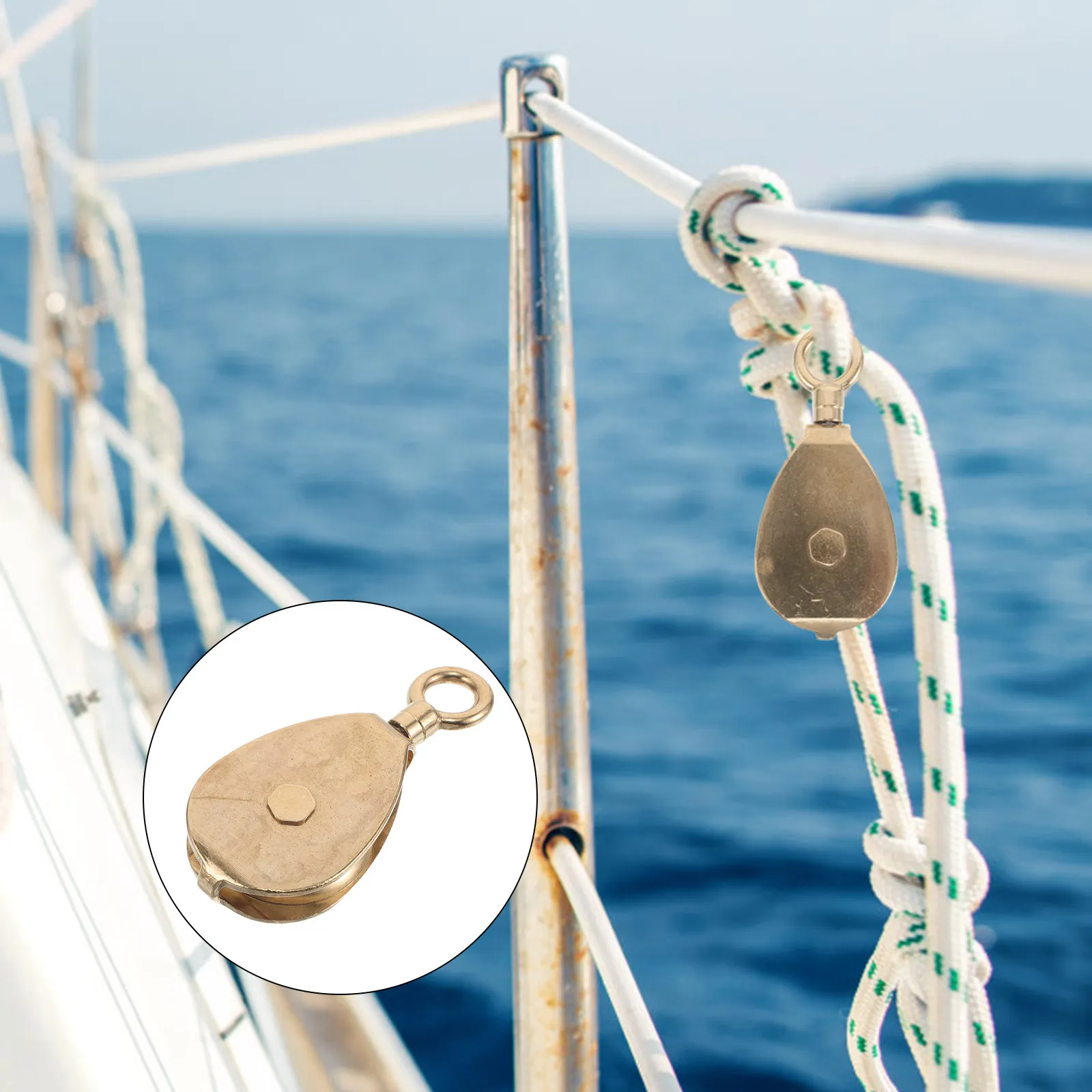 

Marine Flag Pole Pulley Heavy Duty Brass Small Hardware Accessory 50Mm Roller System for Boat Yacht Sailboat Rope Pulley