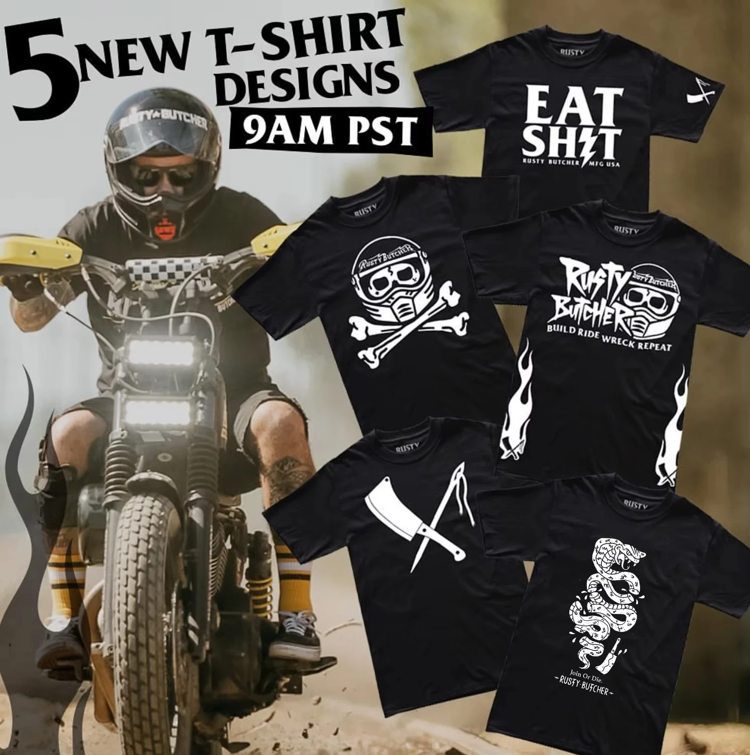 

Harley Motorcycle Men's Women's Cotton T-Shirt Rust Butcher Motorcycle Vintage Ride West Coast Crew Neck Short Sleeve T-Shirt