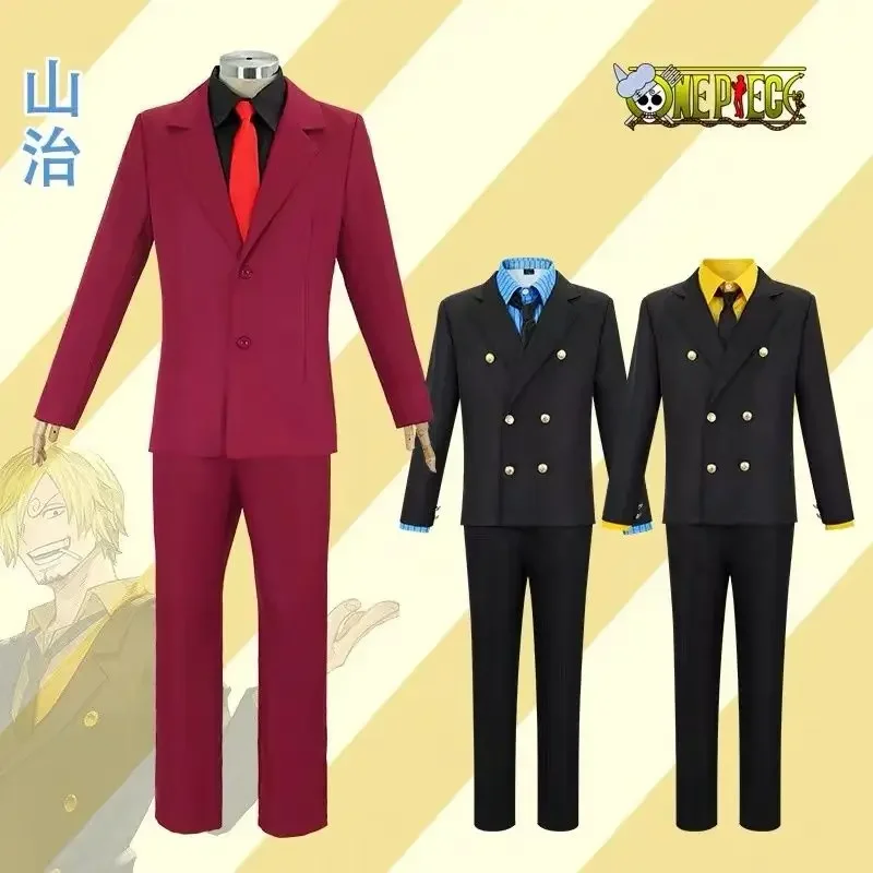 Anime One Piece Sanji Cosplay Costume Blue Yellow Shirt Suit Uniforms Full Set Halloween Party Role Play Outfit for Adult Men