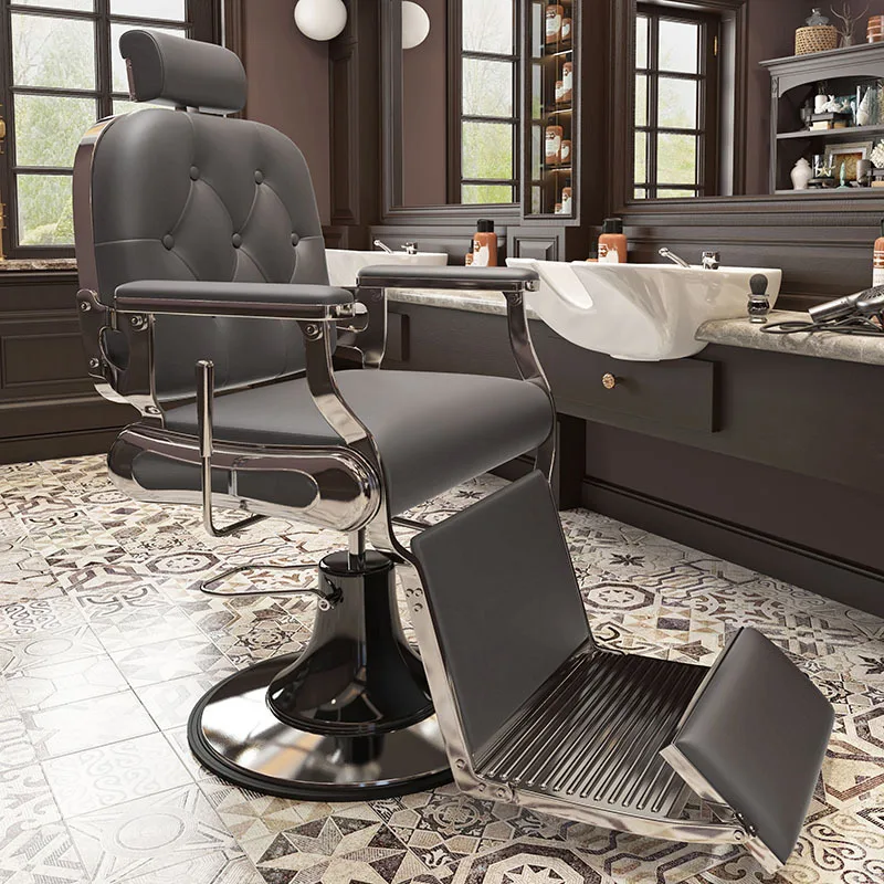 Barber Shop Chair Oil Head Chair Men's Hair Cutting BarBer Vintage Hair Gallery Lift and Foldable Trimming Chair