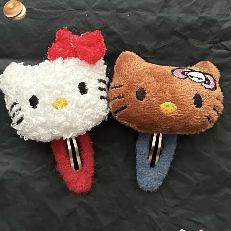 2pcs Hello Kitty Kawaii Plush Girls Hair Clip Sanrios Anime Sweet Cute Children Hairs Accessories Headwear Christmas Accessories