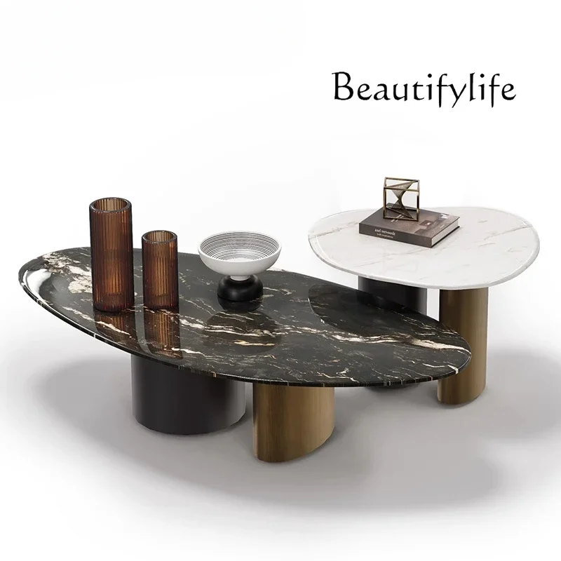 M Italian Light Luxury/imported Natural Luxury Stone + Stainless Steel/special-shaped Oval Marble Coffee Table