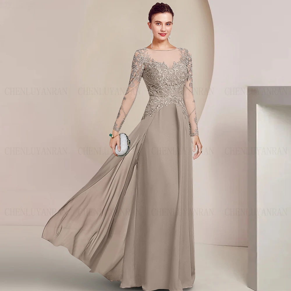 New Arrivals Mother of the Bride Dresses 2024 Full Sleeves Long Formal Wedding Guest Gown A-line Chiffon Dress Women For Wedding