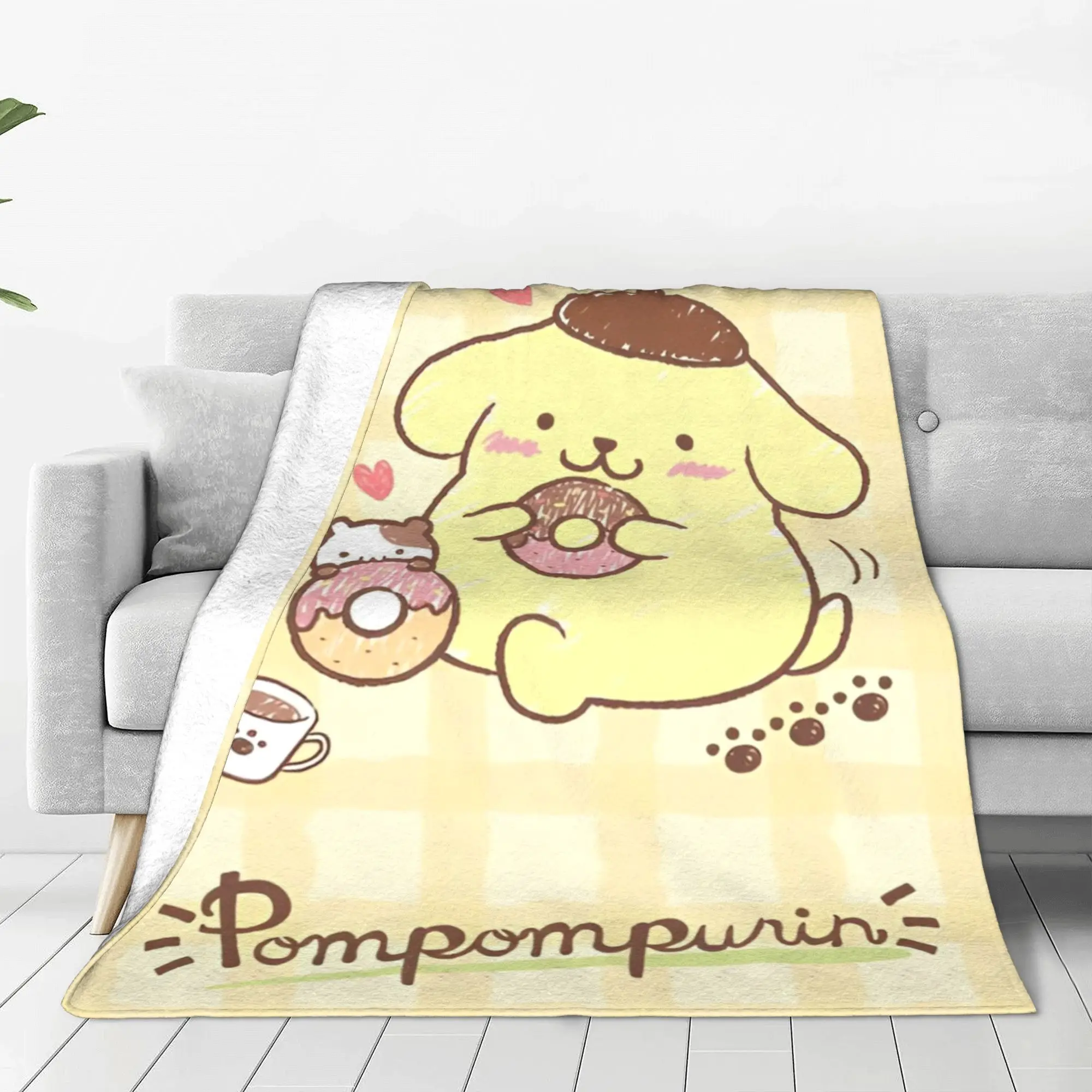 Kawaii Cute Pompompurin    Blankets Sanrio Cartoon Dog Fuzzy Novelty Warm Throw Blankets for Bedding Lounge Summer