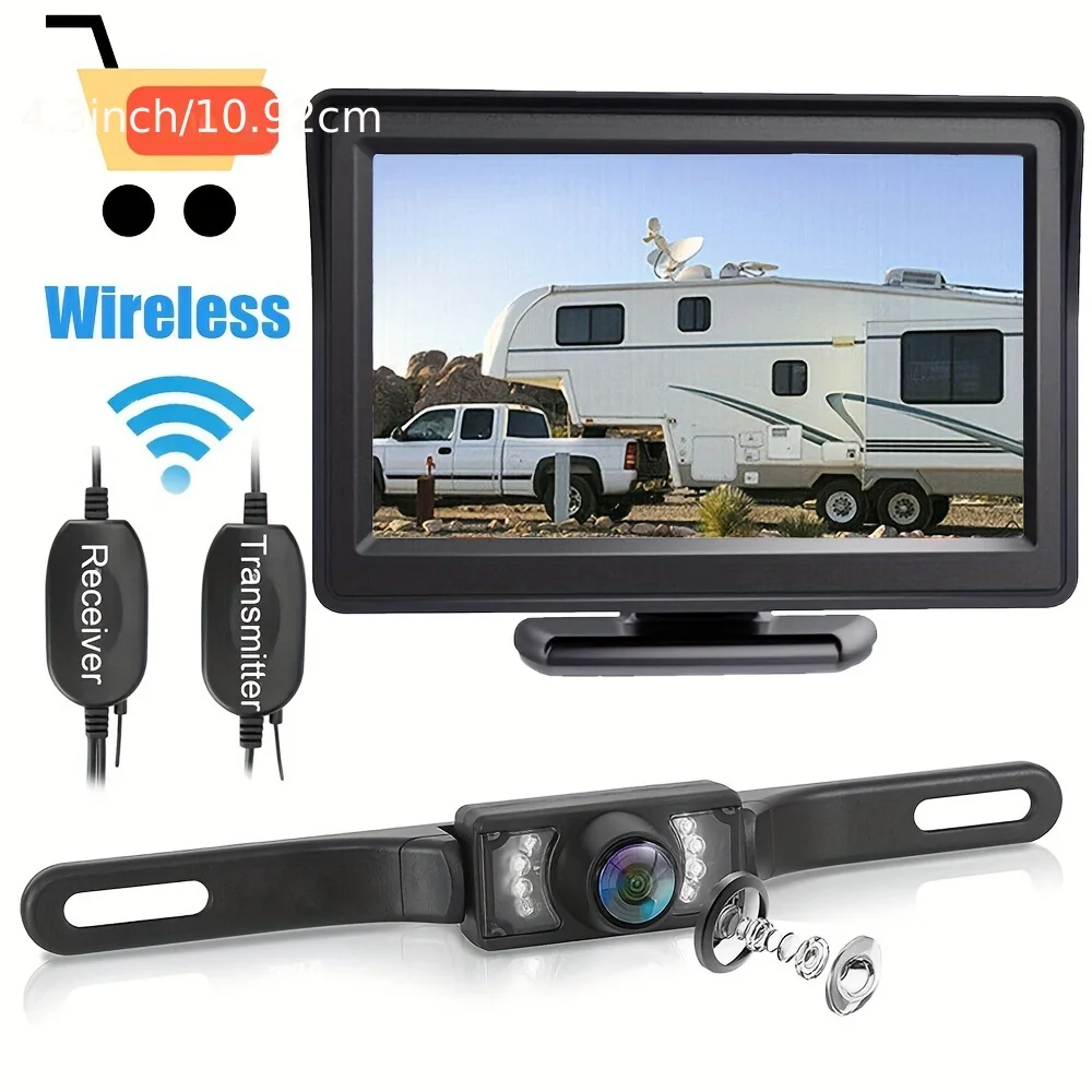 

Backup Camera Wireless Car Rear View HD Parking System Night Vision 4.3" Monitor