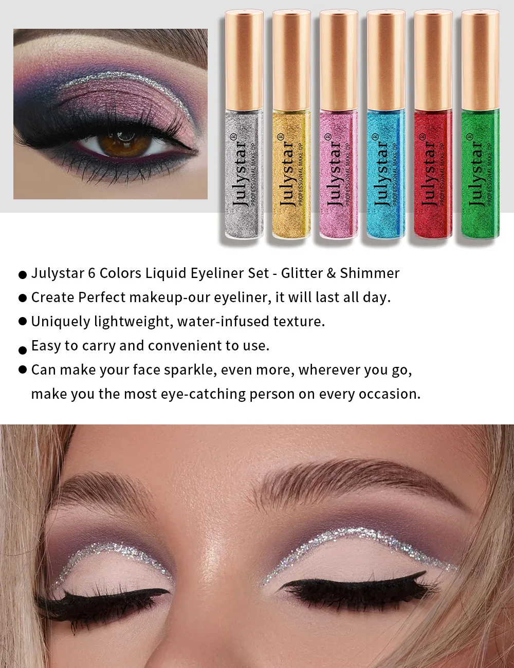 6 قطعة/صندوق الملونة الكحل السائل مجموعة بريق عيون اينر القلم عصا الترتر عدة السلس مقاوم للماء الماس نادي الحفلات مستحضرات التجميل