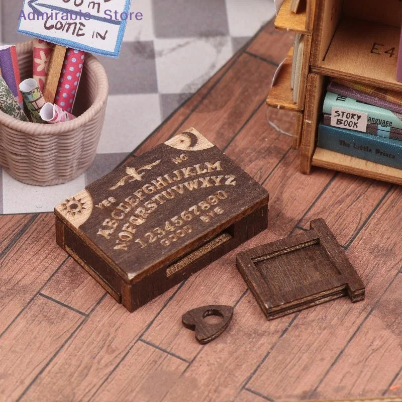 wMini Wooden Ouija Board Decor Micro Landscape Scene with Storage Drawer for Mystical Retro Home and Office Decoration