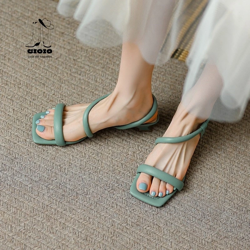 

Spring Summer Korean Fashion Women's Sandals Shallow Mouth Low Heel Square Head Wide Strap Elegant Women's Shoes Thick Neatness