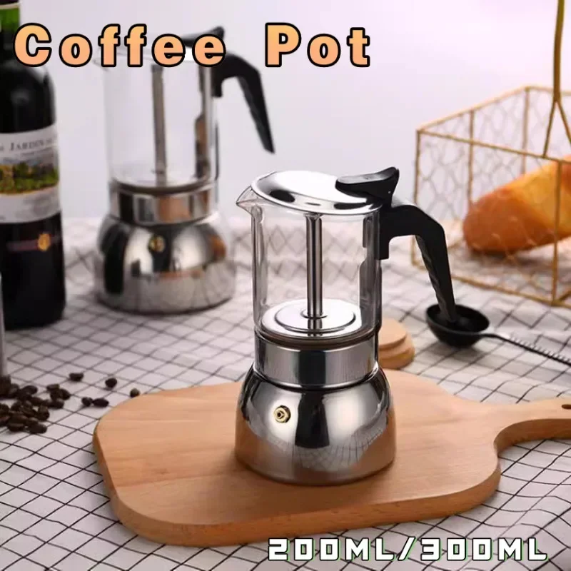 Moka Pot Espresso Coffee makers with Handle Glass Body Stainless Steel Base Detachable Easy to Clean Portable Coffee Maker