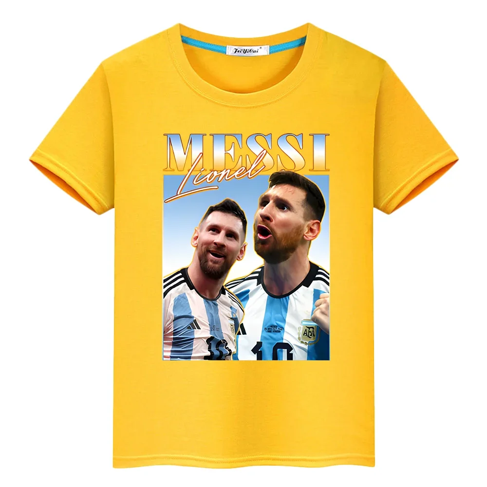 Camiseta de algodón 100% Kawaii con estampado de avatar de messi de fútbol, pantalón corto informal para niño, camisetas de dibujos animados, camisetas de anime y2k, ropa de una pieza para niños y niñas