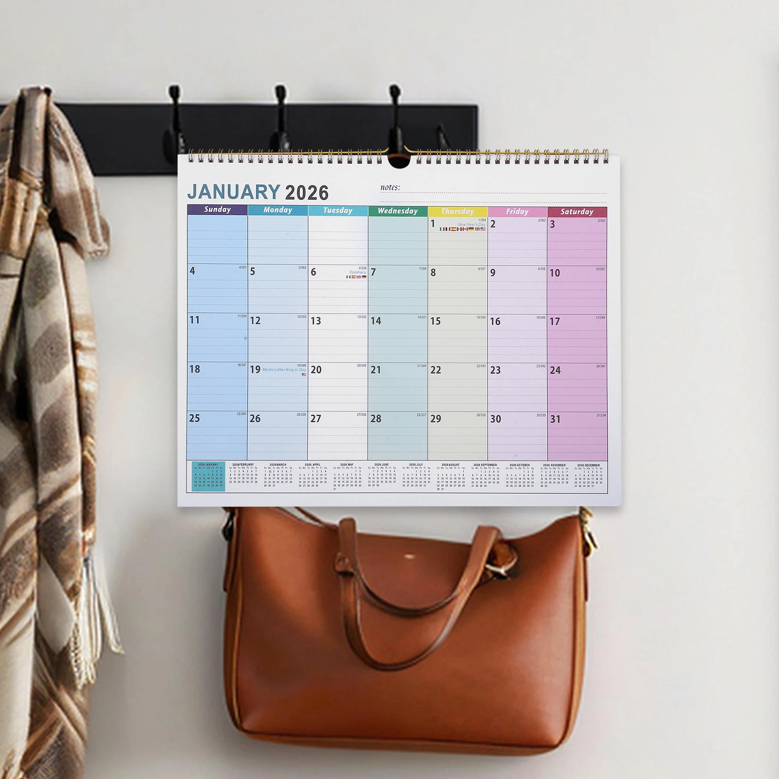 

Wall Hanging Calendar 2025 2026 18 Months Spiral Planner Paper English Festival Desk Office School Design