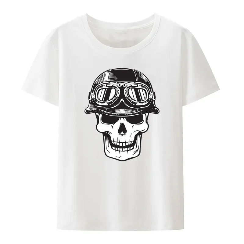 Retro Men Biker Skull with Motorcycle Helmet and Googles Modal T Shirt Creative Summer Short Sleeve Loose Breathable Print Tees