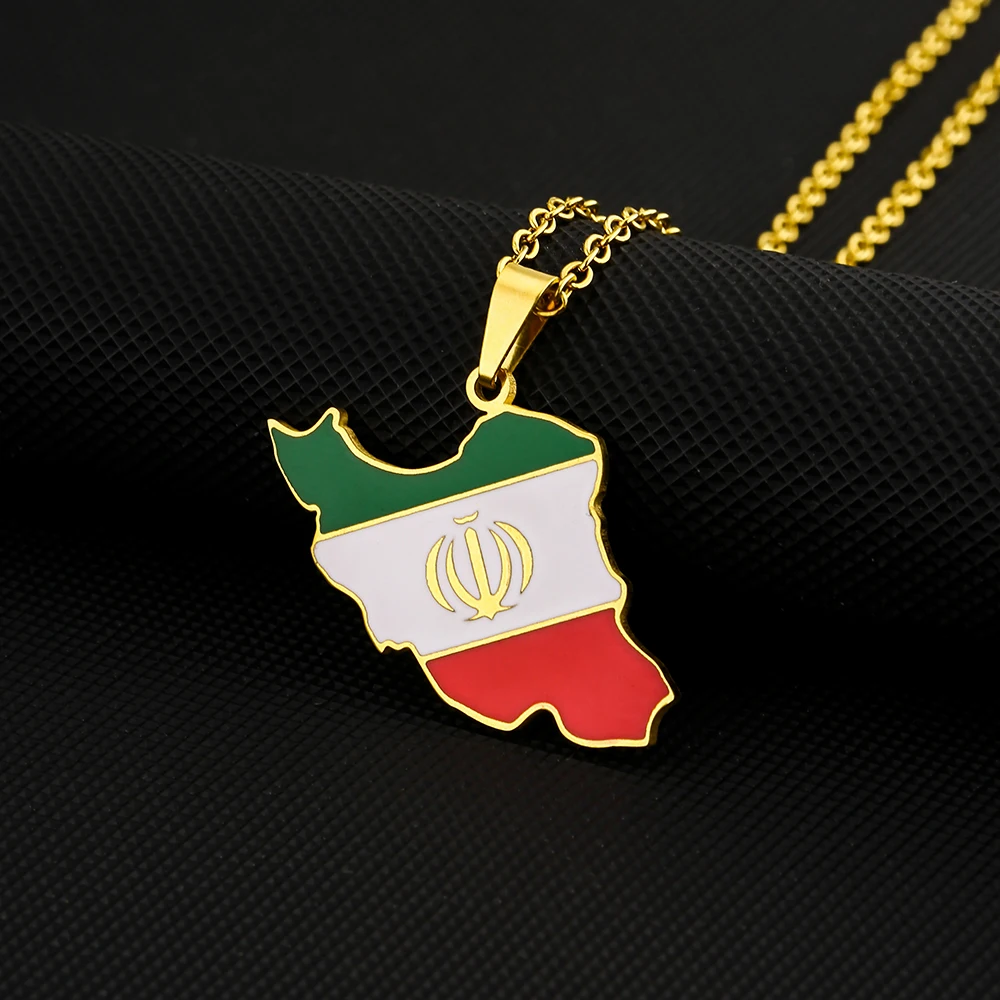 جمهوری اسلامی ایران Map Flag Pendant Necklace Stainless Steel Men Women Iran Maps Jewelry Gift
