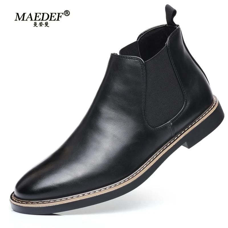 

MAEDEF Chelsea Boots Retro Shoes Men Comfortable PU Leather Men's Ankle Boots Black Brown Mens Shoes British Style Short Boots